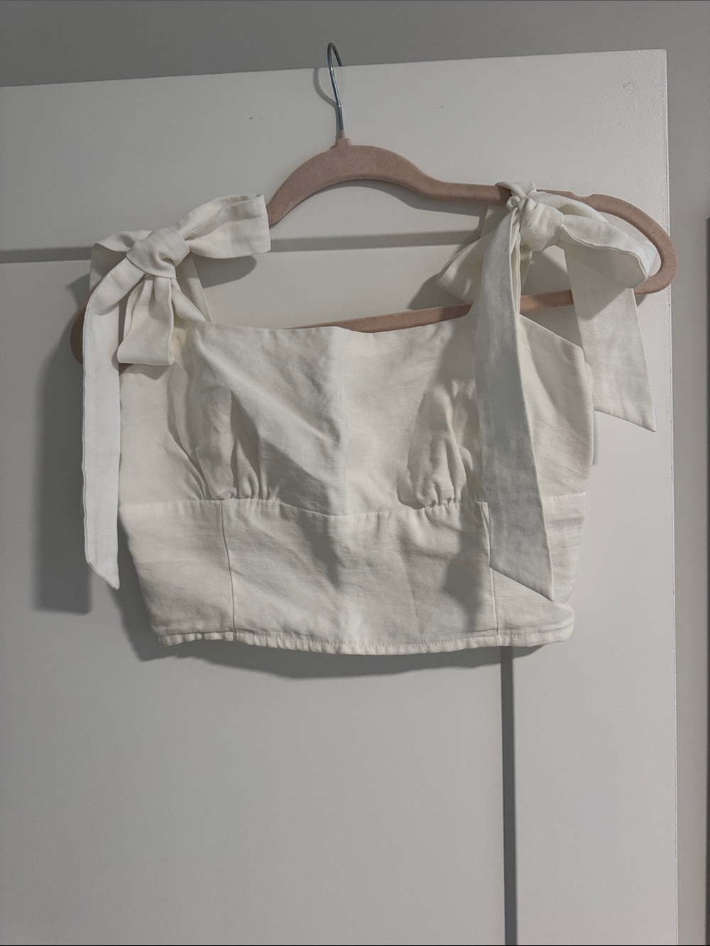 Forever 21 Cream Tie-Shoulder Square-Neck Crop Top